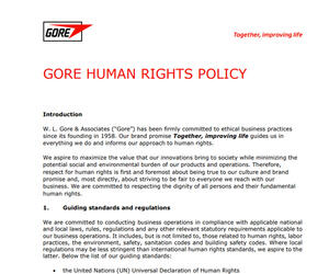 First page of the Gore Human Rights Policy